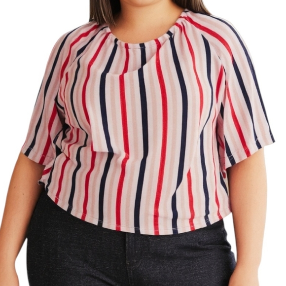 Lane Bryant Tops - Striped Women's Top - Red, Blue, Cream